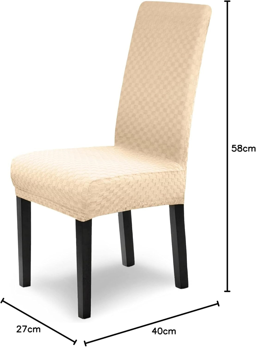 Scheffler-Home Stuhlhussen Emil Creme 4er Set Schachbrett Muster Karo 3D-Textur Stretch elastische S