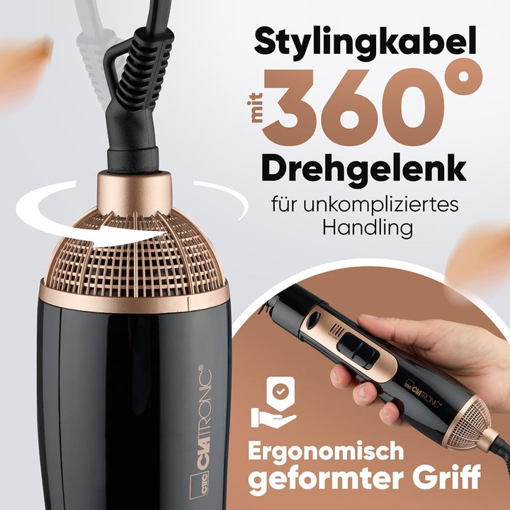 Clatronic® Warmluftbürste 3 Aufsätze | für alle Haarlängen | Föhnbürste mit Kaltstufe für Style-Fix