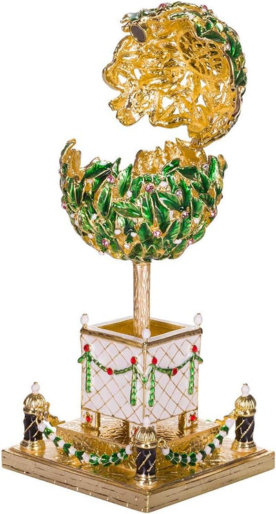 Fabergé-Stil Ei/Schmuckkästchen Lorbeerbaum (Orangenbaum) mit Vogel 16 cm