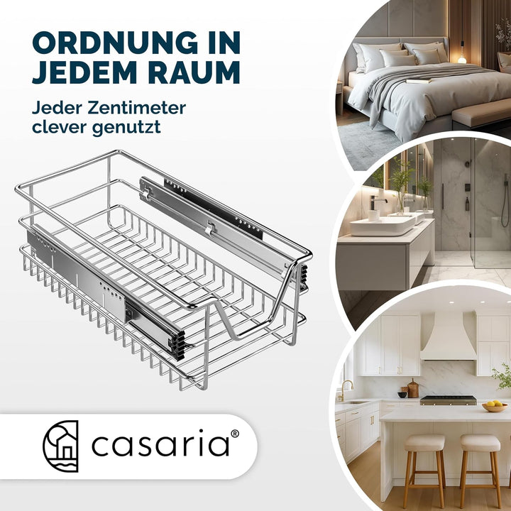 Casaria® 2x Teleskopschublade Schrank Schubladen Ausziehbar 40cm 20kg Belastbar Verchromt Korbauszug