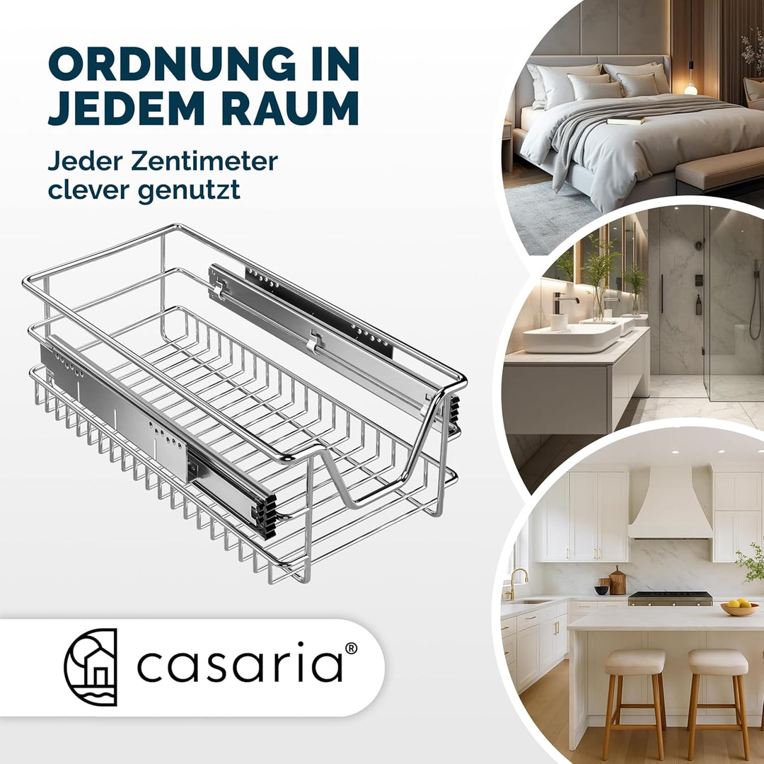 CASARIA Teleskopschublade 30cm Verchromt 25kg Belastbar Korbauszug Vollauszug mit Zubehör Haushalt K
