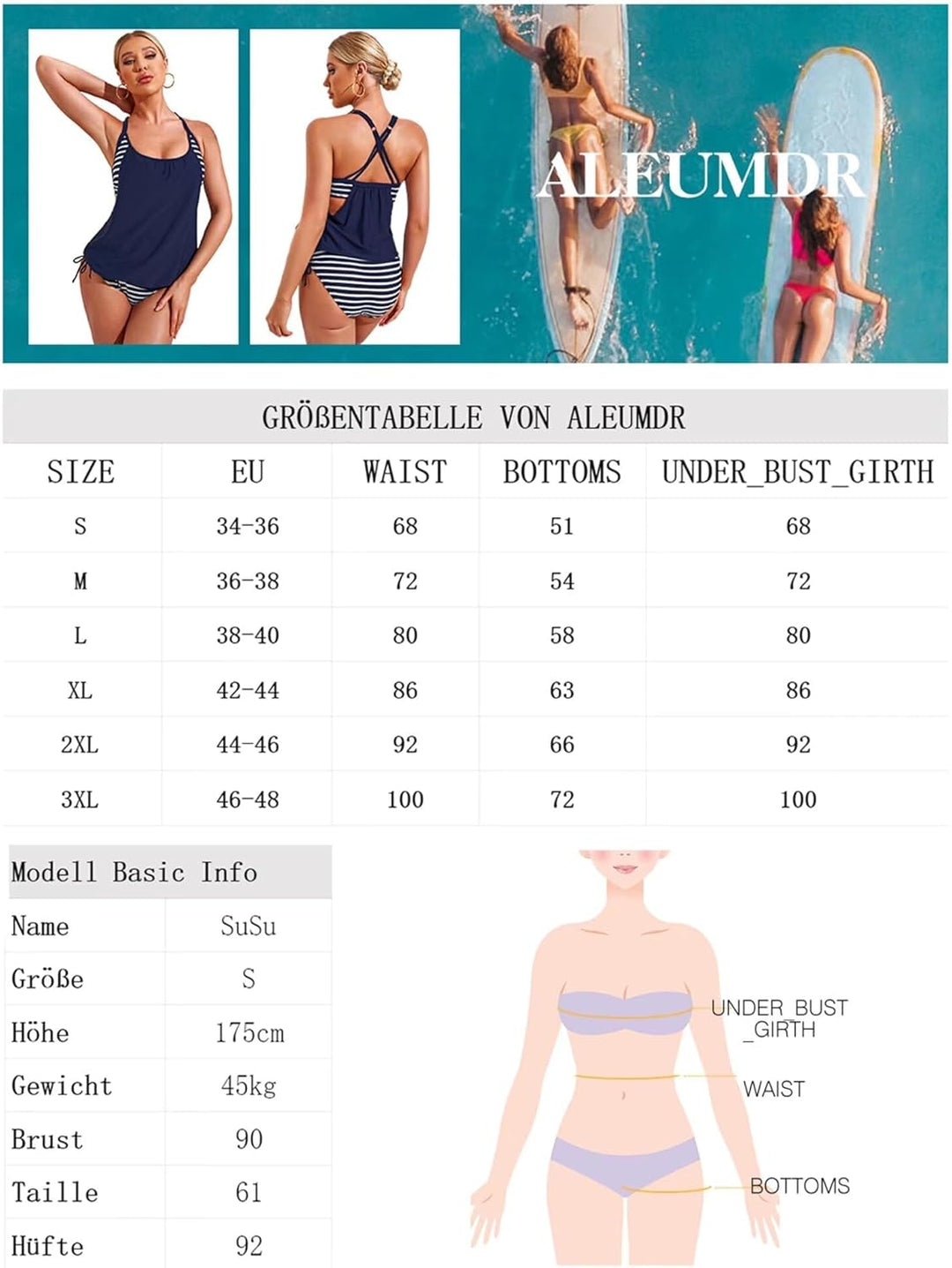 Aleumdr Tankini Set Damen Bauchweg Tankinis Push Up Damen Zweiteiler Badeanzüge Bademode Set Damen S