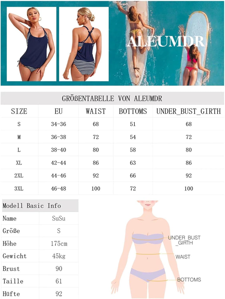 Aleumdr Tankini Set Damen Bauchweg Tankinis Push Up Damen Zweiteiler Badeanzüge Bademode Set Damen S
