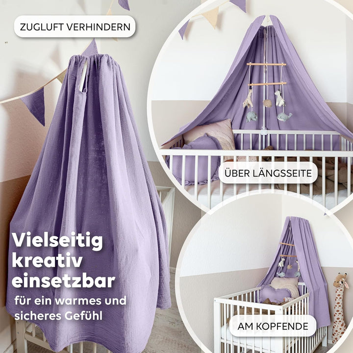 lilimaus Betthimmel Babybett mit Gold Applikation in 12 Farben [inkl. Himmelstange] - Himmel Babybet