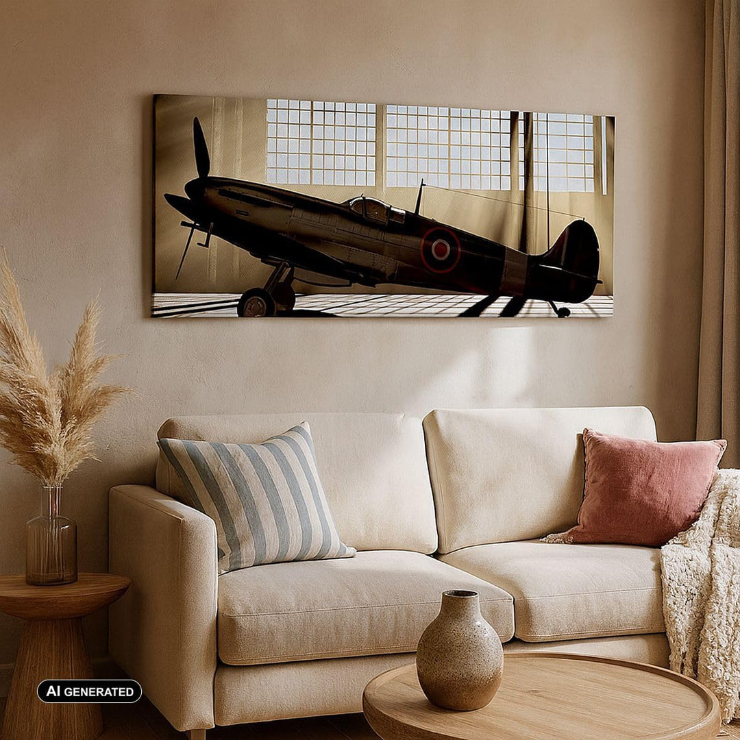 Wandbilder Dekoration Wohnzimmer Airplain Hangar Flug historisch Panorama Bilder auf Leinwand 120x50