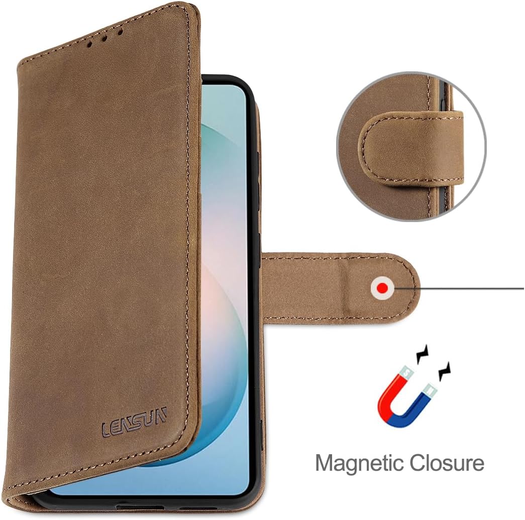 LENSUN Handyhülle für Samsung Galaxy S26 Plus Echtleder, Lederhülle [Brieftasche][RFID Schutz][Stand