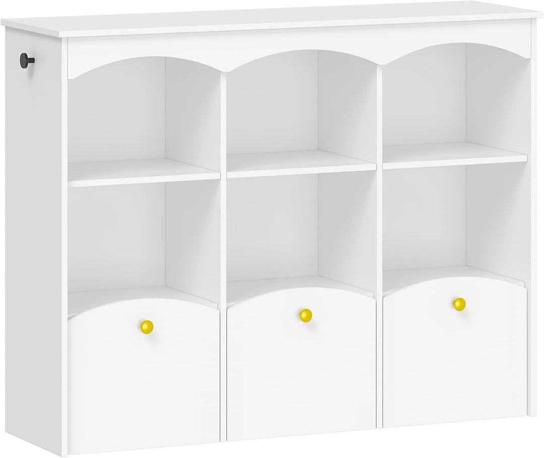 Hzuaneri Kinderregal 103 cm Breite, Kinderzimmer Möbel Weiss | Kinderregal mit 3 Rollboxen, 6 offene