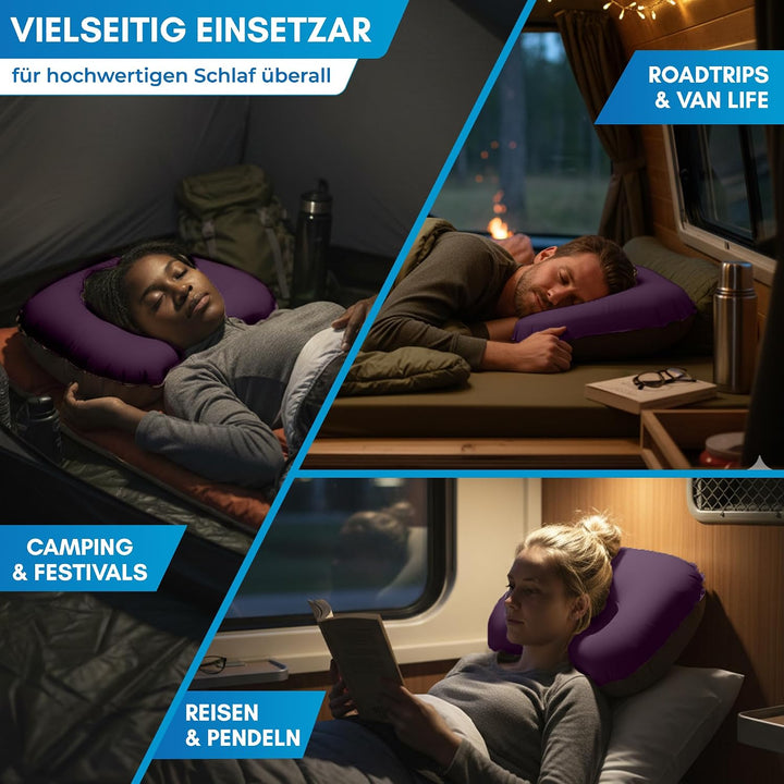 NORDMUT® Campingkissen aufblasbar [SoftSleep+] Komfortables Kissen Ultraleicht mit kleinem Packmass