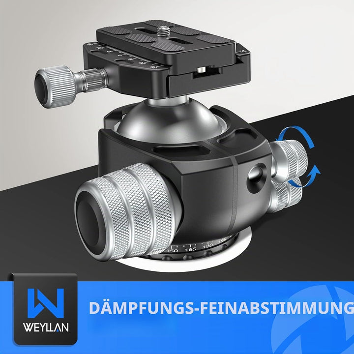 WELLAN Kugelkopf Stativkopf,Heavy Duty 360 Panorama-Stativkopf, CNC Aluminiumlegierung Stativ-Kamera