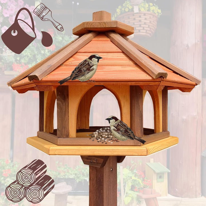Vogelhaus mit Stander aus Holz, wetterfest, vogelfutterhaus, Futterhaus, Futterstation für Wildvögel