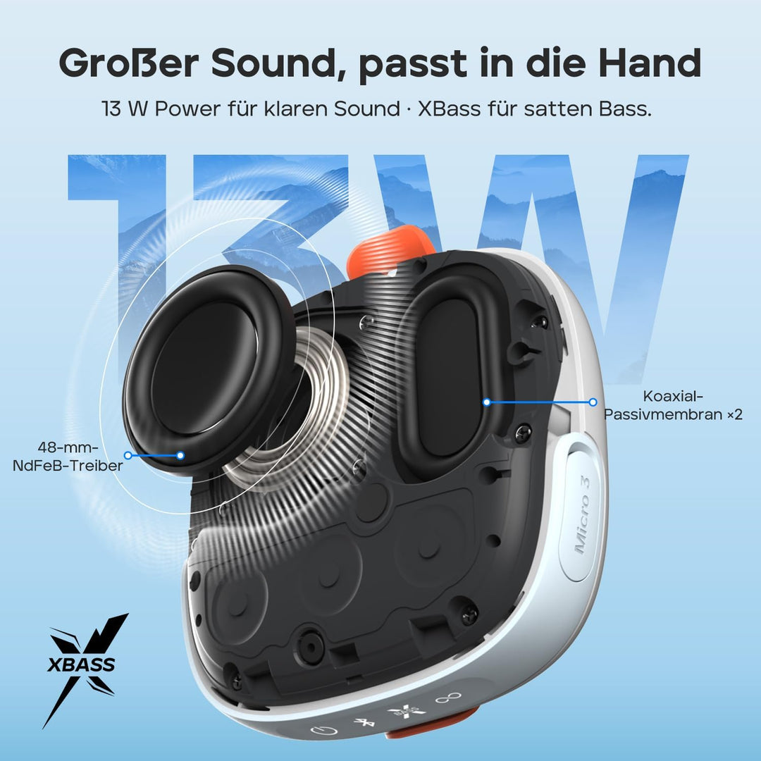 Tribit Bluetooth Portable Lautsprecher StormBox Micro 3, Grayish White