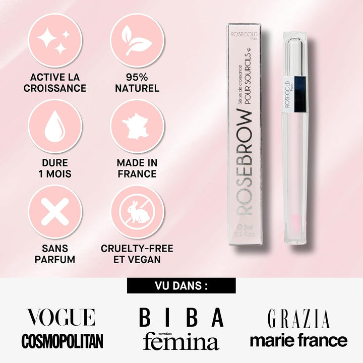 ROSEBROW Natürliches Augenbrauenwachstumsserum von ROSEGOLD, Augenbrauenserum für Wachstum + Fülle +