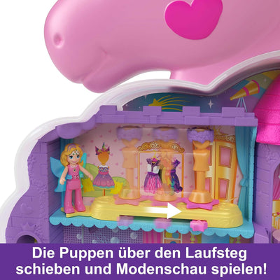Polly Pocket HMX18 -Mini-Spielzeug, Regenbogen-Einhorn-Salon-Styling-Kopf und Schatullen-Spielset mi