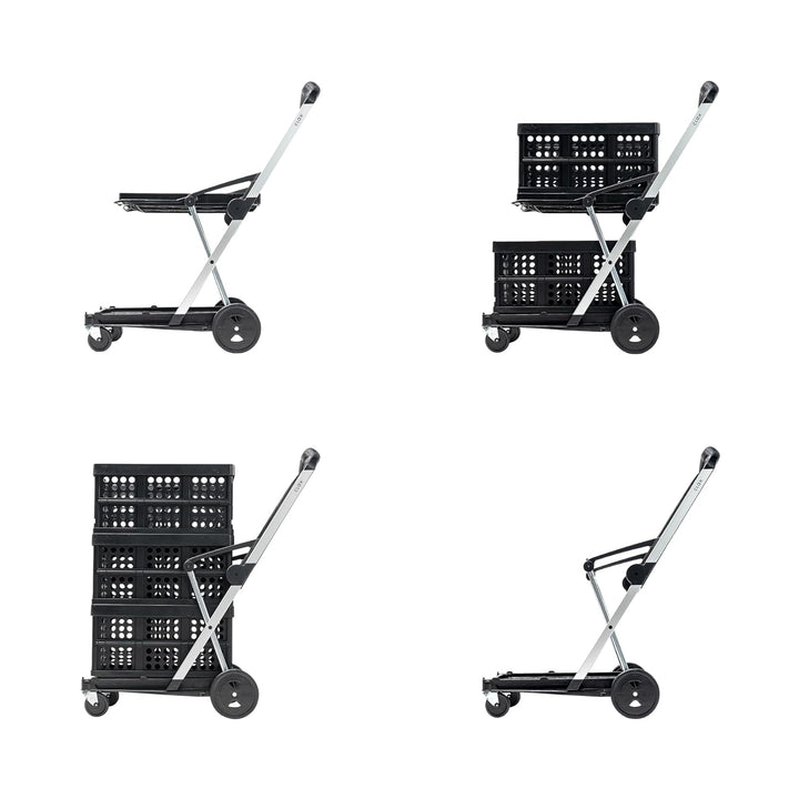 CLAX® Transportwagen | Faltwagen | Etagenwagen | mit gratis Faltbox | schwarz (Black Edition) | klap
