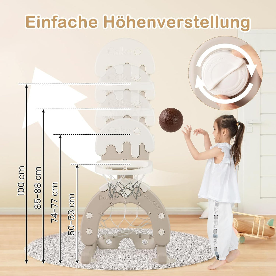 COSTWAY 4-in-1 Kinder Basketballkorb Set, höhenverstellbarer Basketballständer mit Fussballtor & Bas