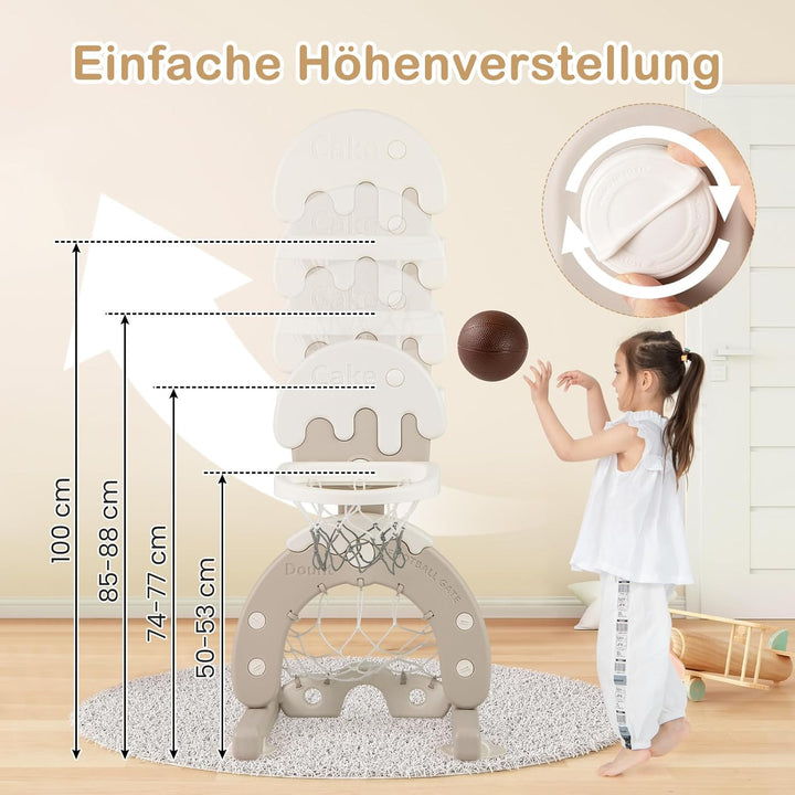 COSTWAY 4-in-1 Kinder Basketballkorb Set, höhenverstellbarer Basketballständer mit Fussballtor & Bas