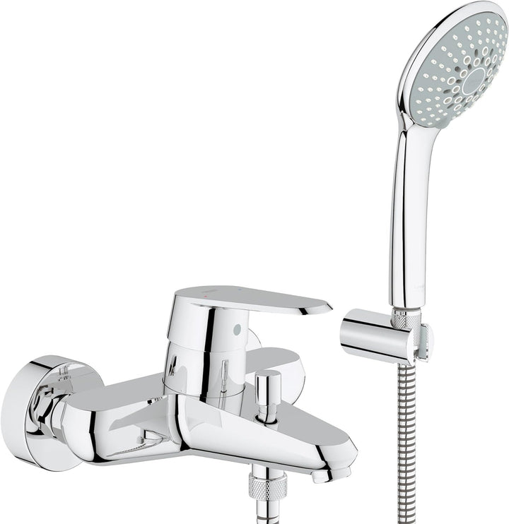 GROHE Eurodisc C Einhand-Wannenbatterie mit passendem Handbrause-Wandhalterset 33395002, Silber BAD/