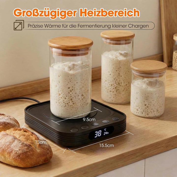 MQUPIN Sauerteig Starter Wärmer, 21-38°C Präzise 1°C Thermostat Sauerteigwärmer, Warmhalteplatte für