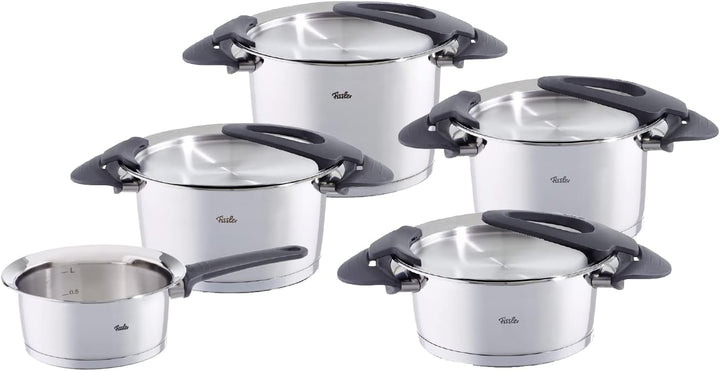 Fissler Intensa / Edelstahl-Topfset, 5-teilig,Töpfe mit Metall-Deckel (3 Kochtöpfe, 1 Bratentopf, 1
