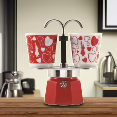 Bialetti Moka Mini Express Set mit 2 Tassen Herz 90 ml