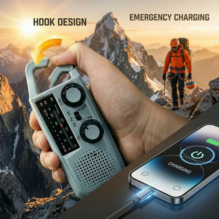 Notfall Radio Kurbelradio mit Handkurbel, Solar Radio mit 2000mAh Powerbank, AM/FM Radio mit LED Tas