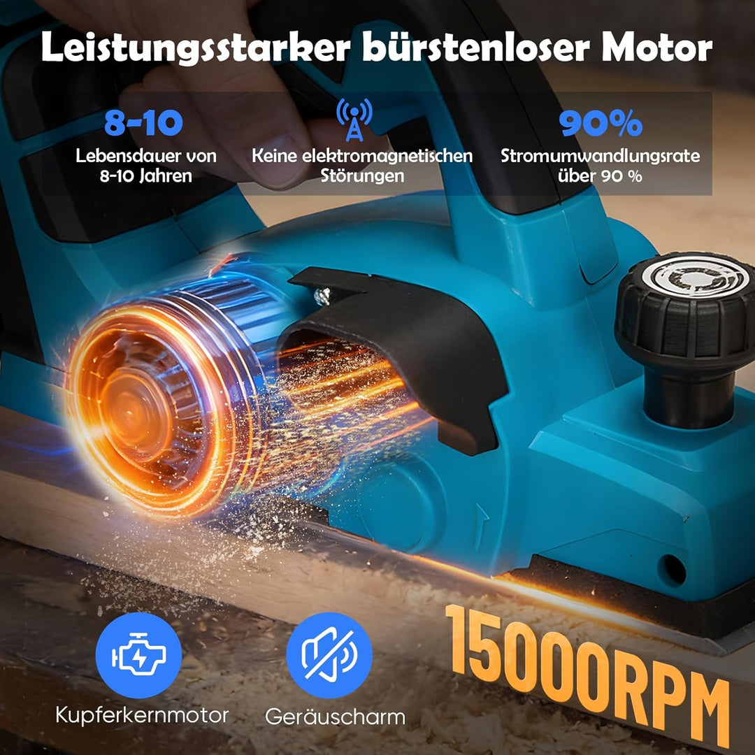 Elektrohobel 650w mit Bürstenloser Motor,Akku Hobel kompatibel mit Makita 18V,Elektrischer Handhobel