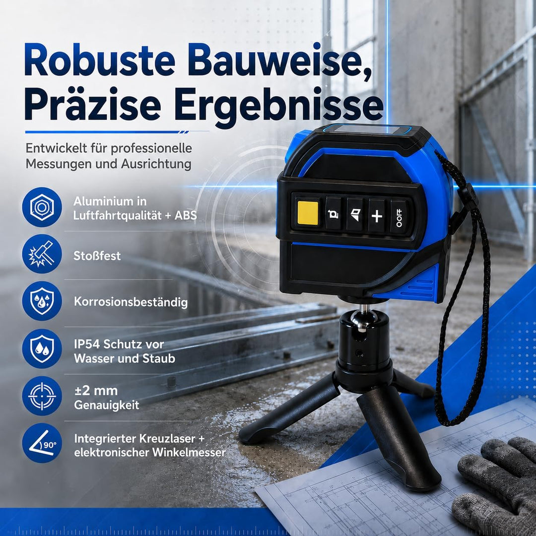 Laser Entfernungsmesser 40 m, 4 in 1 Laser Massband mit 5 m Massband, 40 m Laser, 16 m Laser-Fadenkr