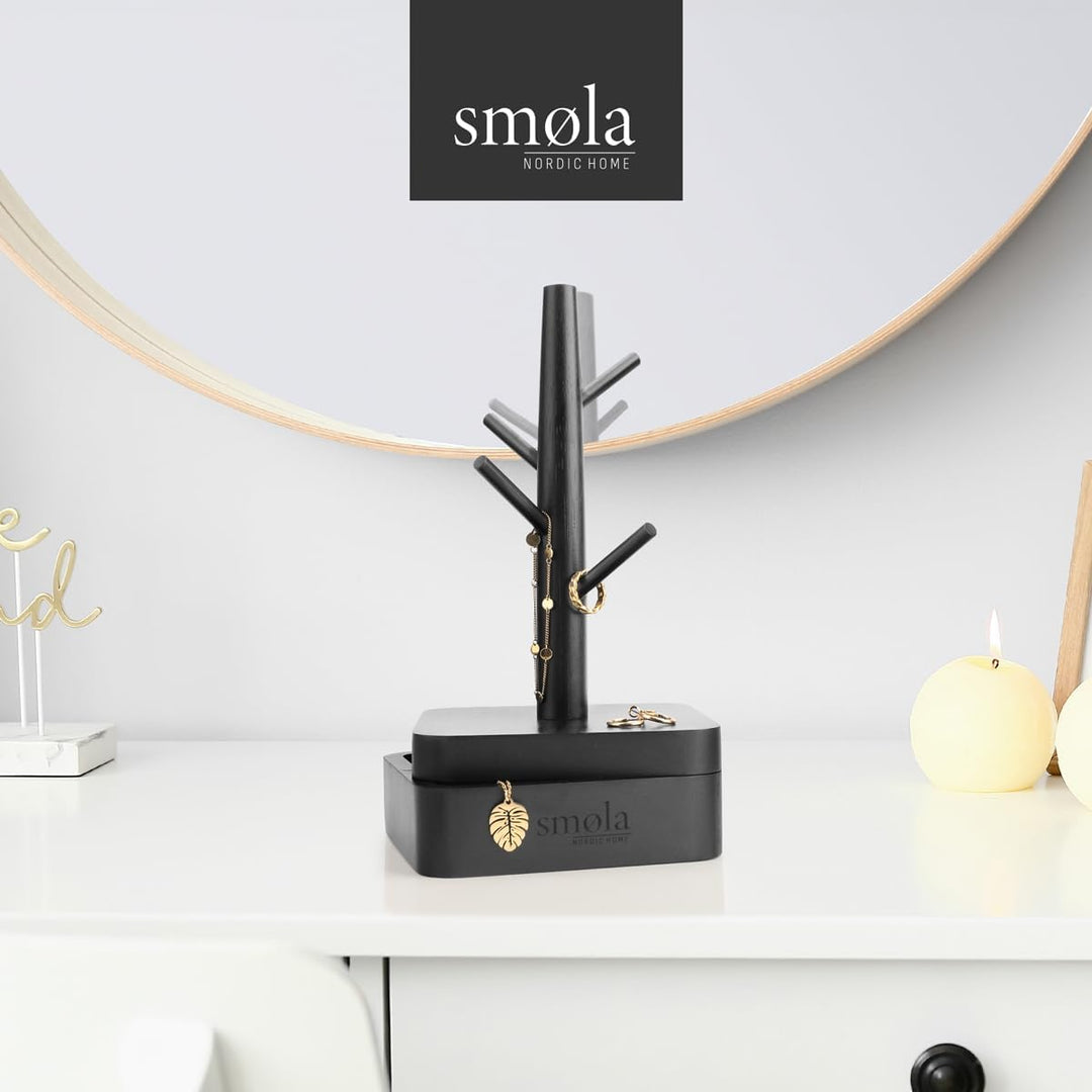 Schmuckbaum Schwarz aus Holz - 4 Ebenen mit Aufbewahrungsbox - Schmuck Organizer, Schmuckständer für