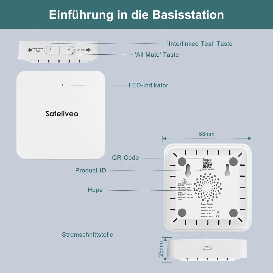 Safeliveo Rauchmelder WLAN, Rauchmelder Vernetzt, Feuermelder 10 Jahre Batterie, Rauchmelder 2er Set