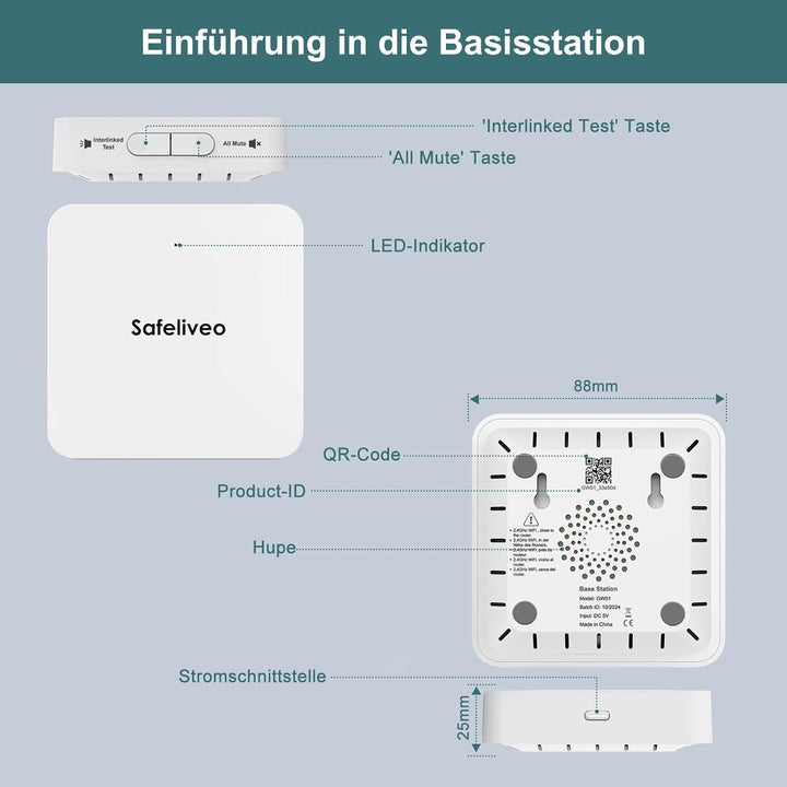 Safeliveo Rauchmelder WLAN, Rauchmelder Vernetzt, Feuermelder 10 Jahre Batterie, Rauchmelder 2er Set