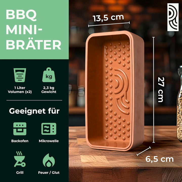 myromy® Brick BBQ Mini-Bräter aus Keramik – Grillstein & Grillplatte, Schmortopf mit Aroma-Noppen –