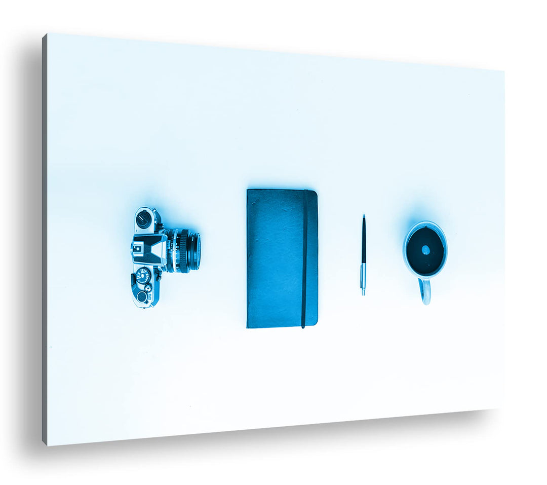 deyoli Stillleben einer Kamera und Notebook Format 80x60 Effekt: Monocrome Blau als Leinwandbild, Mo