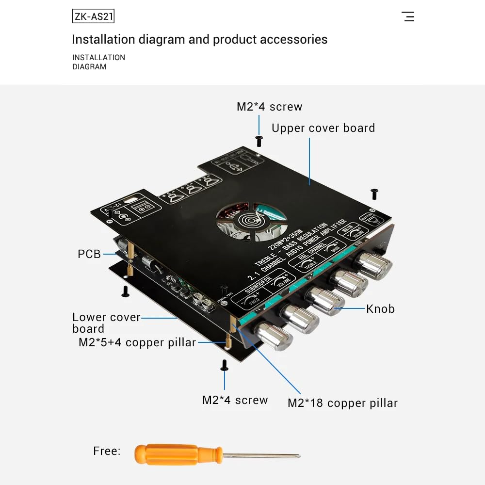 DollaTek 2.1 Bluetooth-Leistungsverstärkerplatine mit TPA3255-Chip, 220 W x 2 + 350 W Bluetooth-Laut