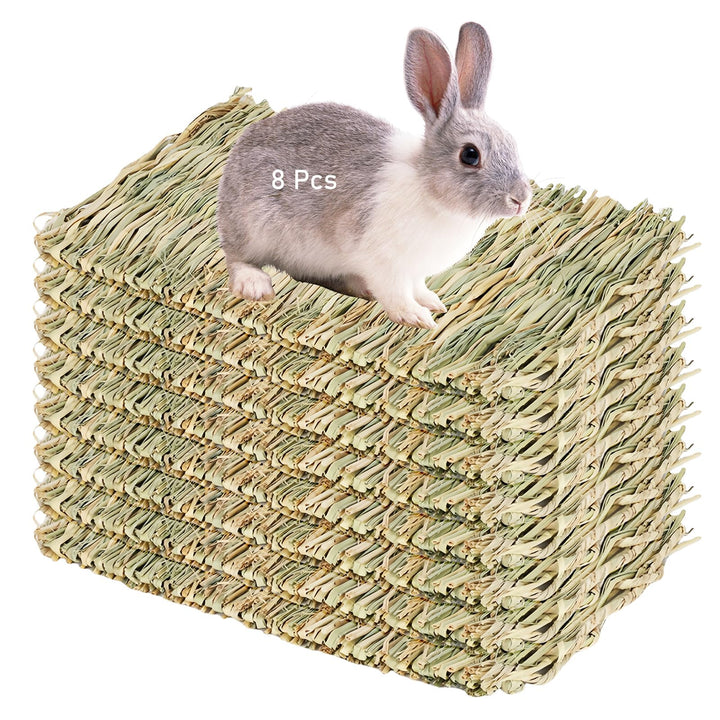 8 Stück Kaninchen Grasmatte, Kleintier Grasmatten, 28 x 20 cm, Tier-Kauspielzeug, Natürliche Handgew