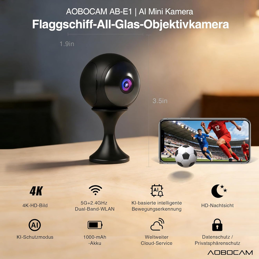 AOBOCAM Mini Kamera,4K 5G WLAN HD Mini Überwachungskamera,AI-Bewegungserkennung für Personen & Haust