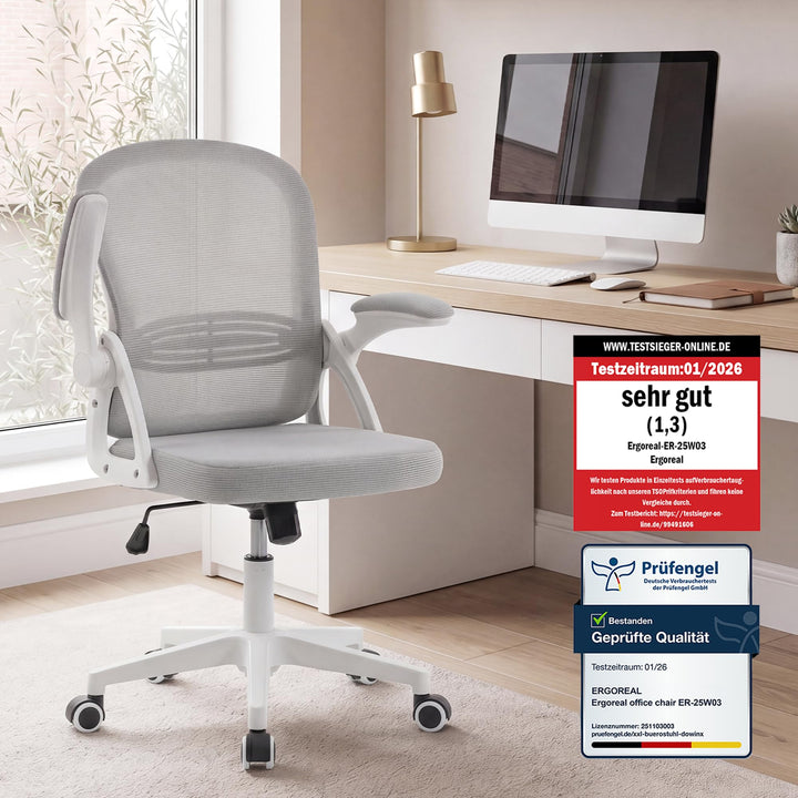 Ergonomischer Bürostuhl, 90-110° Verstellbare Rückenlehne & Aufklappbare Armlehnen (90°), Bürostuhl
