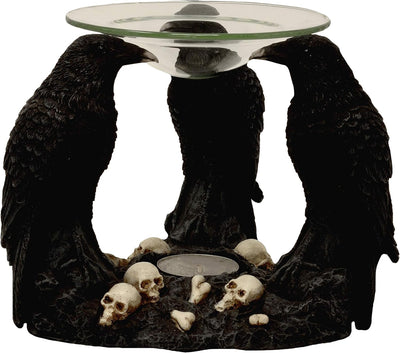 Duftschale 3 Raben mit Totenköpfen Dekofigur Gothic Wellness Mystik Duftlampe