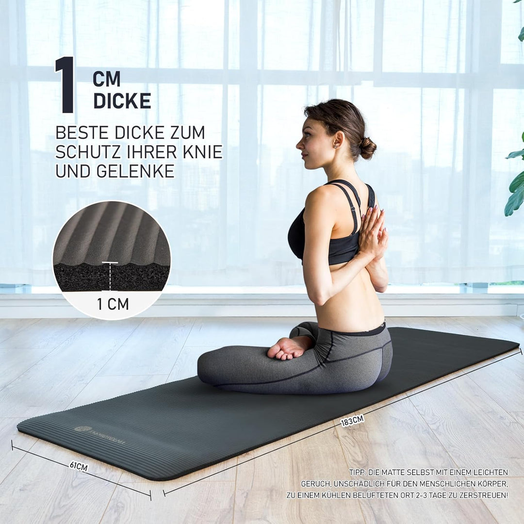 Yoga Matte Dicker, NBR Yogamatte Rutschfest Mit Tragegurt, Für Gymnastikmatte, Fitnessmatte, Sportma