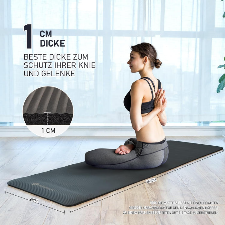 Yoga Matte Dicker, NBR Yogamatte Rutschfest Mit Tragegurt, Für Gymnastikmatte, Fitnessmatte, Sportma