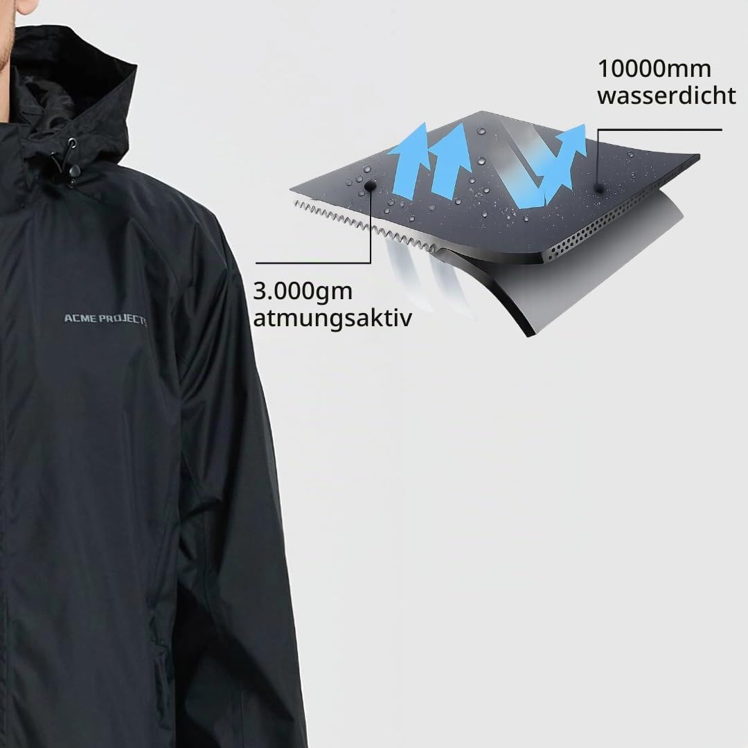 Acme Projects Regenanzug (Jacke + Hose), 100% wasserdicht, atmungsaktiv, 10000 mm / 3000 g, YKK-Reis
