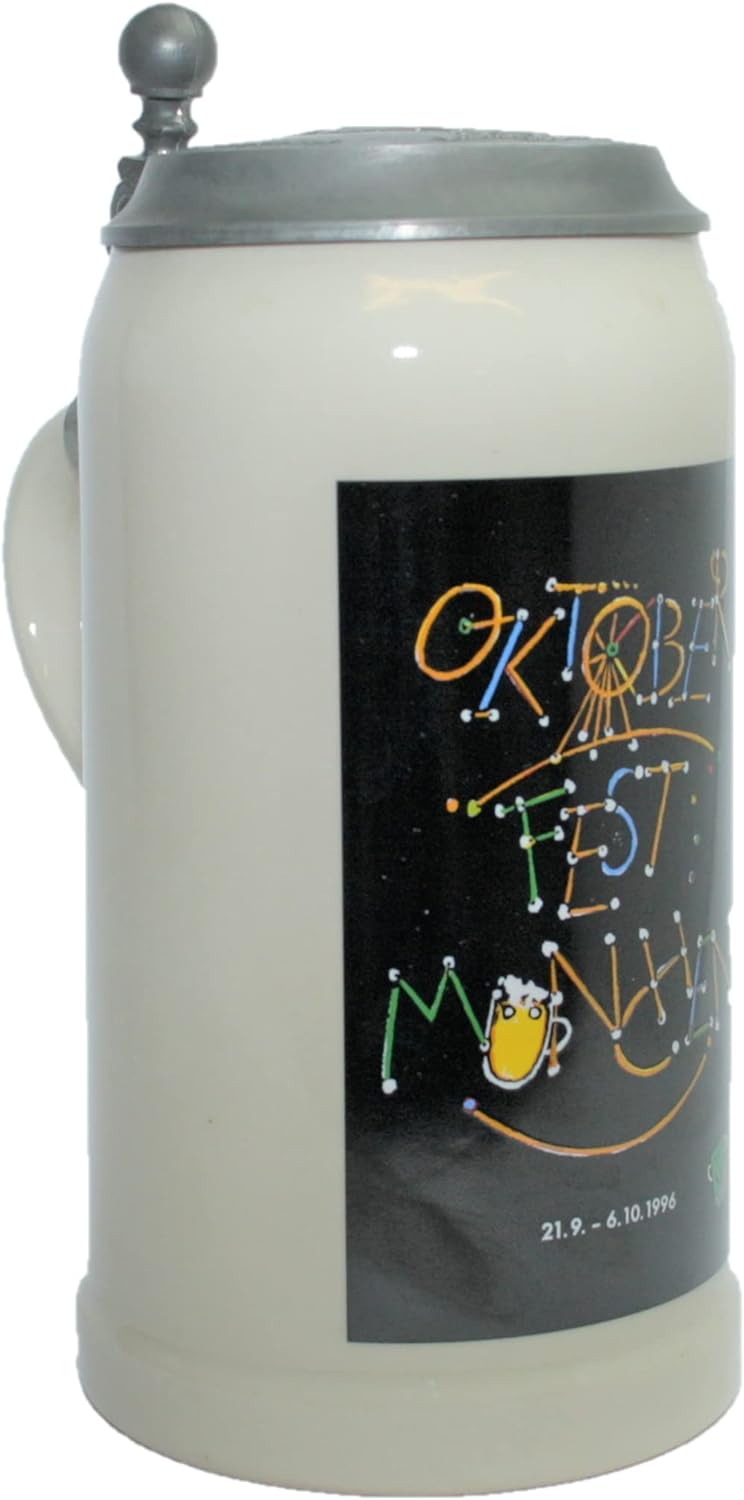 Steinfixx® - Original Oktoberfestkrug 1996 mit Zinndeckel I Jahrgangskrug I Jahreskrug I Wiesnkrug I