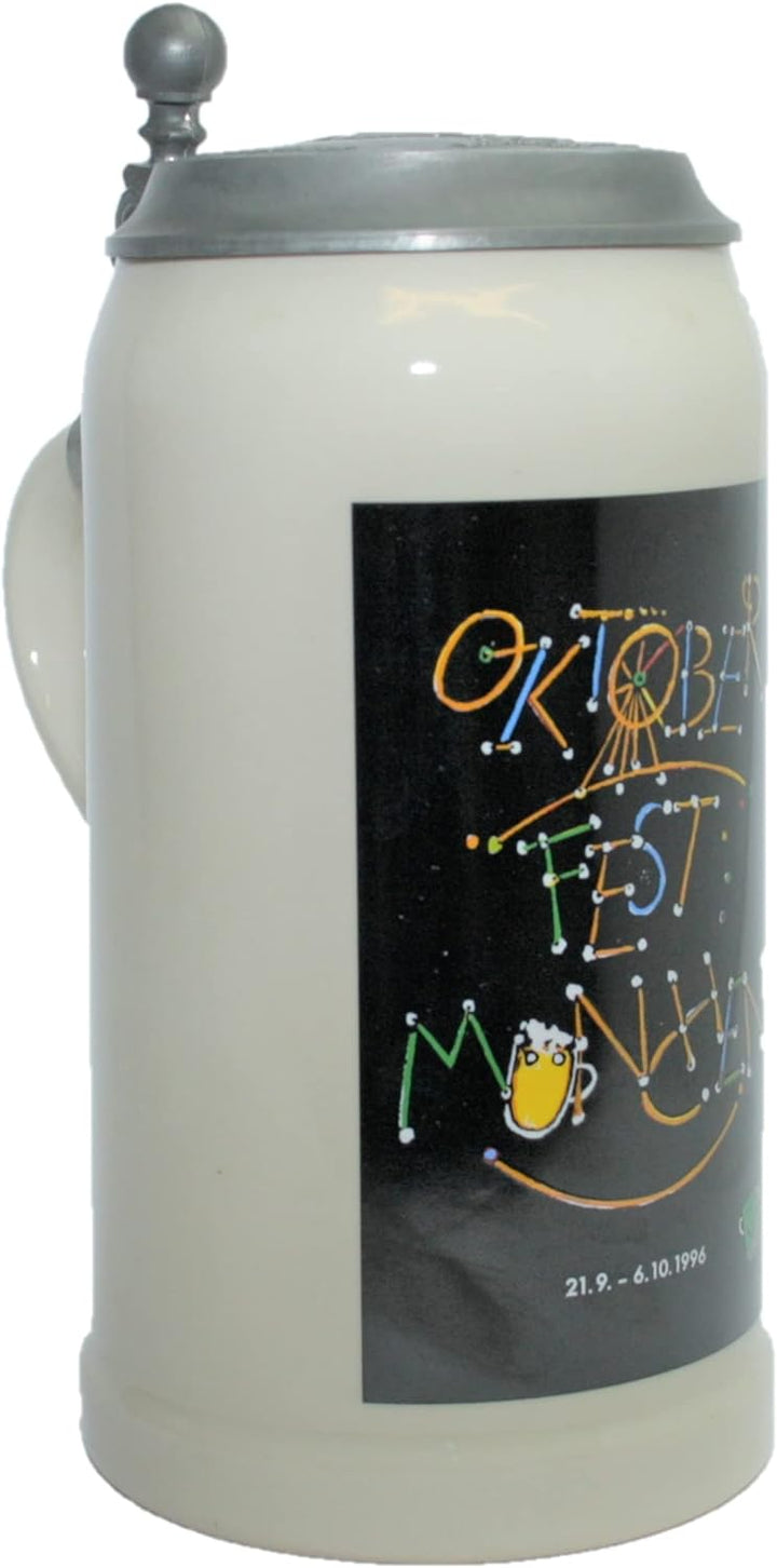 Steinfixx® - Original Oktoberfestkrug 1996 mit Zinndeckel I Jahrgangskrug I Jahreskrug I Wiesnkrug I