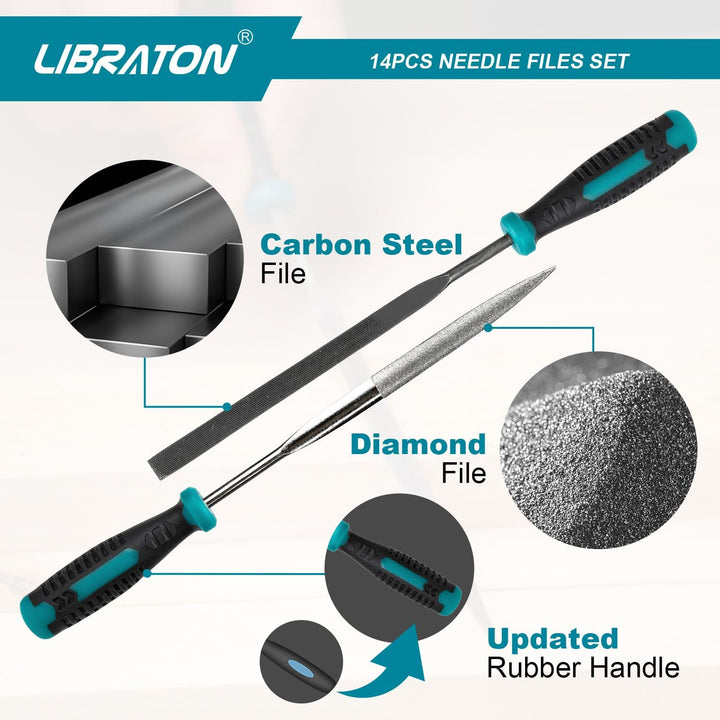 Libraton Nadelfeilen, Feilenset, Schlüsselfeilen 14tlg, 6 Diamantfeilen, 6 Kohlenstoffstahlfeilen mi