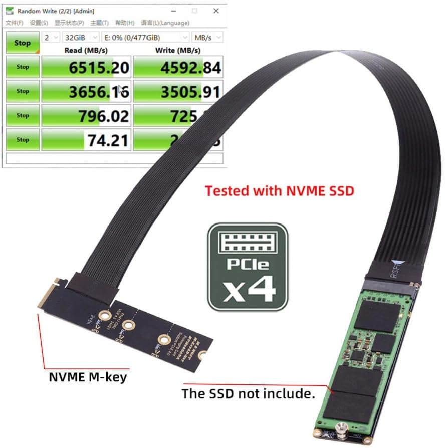 CY Adapter NGFF M-Key NVME Male to Female Extension PCI Express Cable 30cm Right Angled Type 90 Degr