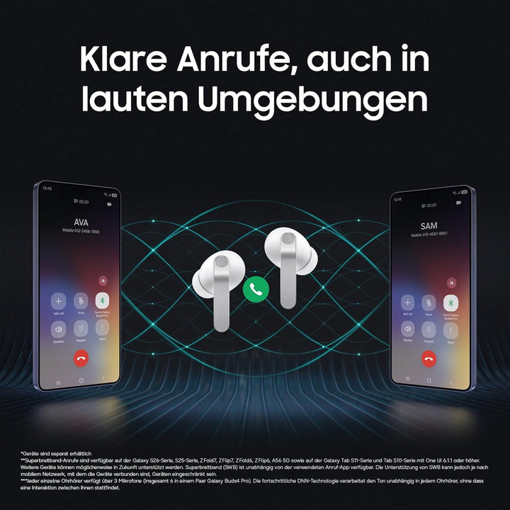 Samsung Galaxy Buds4 Pro, Kabellose Hi-Fi Bluetooth-Kopfhörer, 2-Wege-Lautsprecher, Geräuschunterdrü