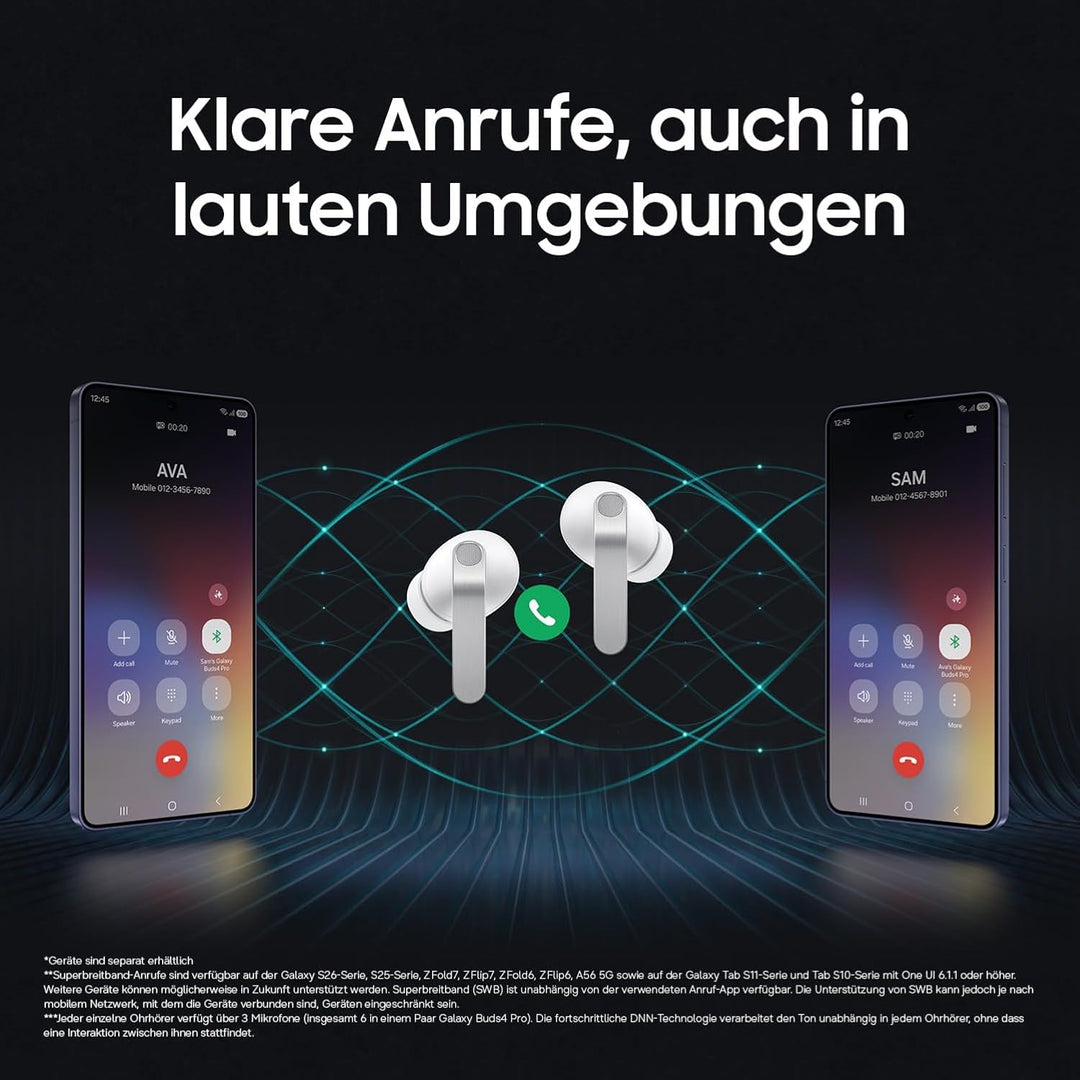 Samsung Galaxy Buds4 Pro, Kabellose Hi-Fi Bluetooth-Kopfhörer, 2-Wege-Lautsprecher, Geräuschunterdrü