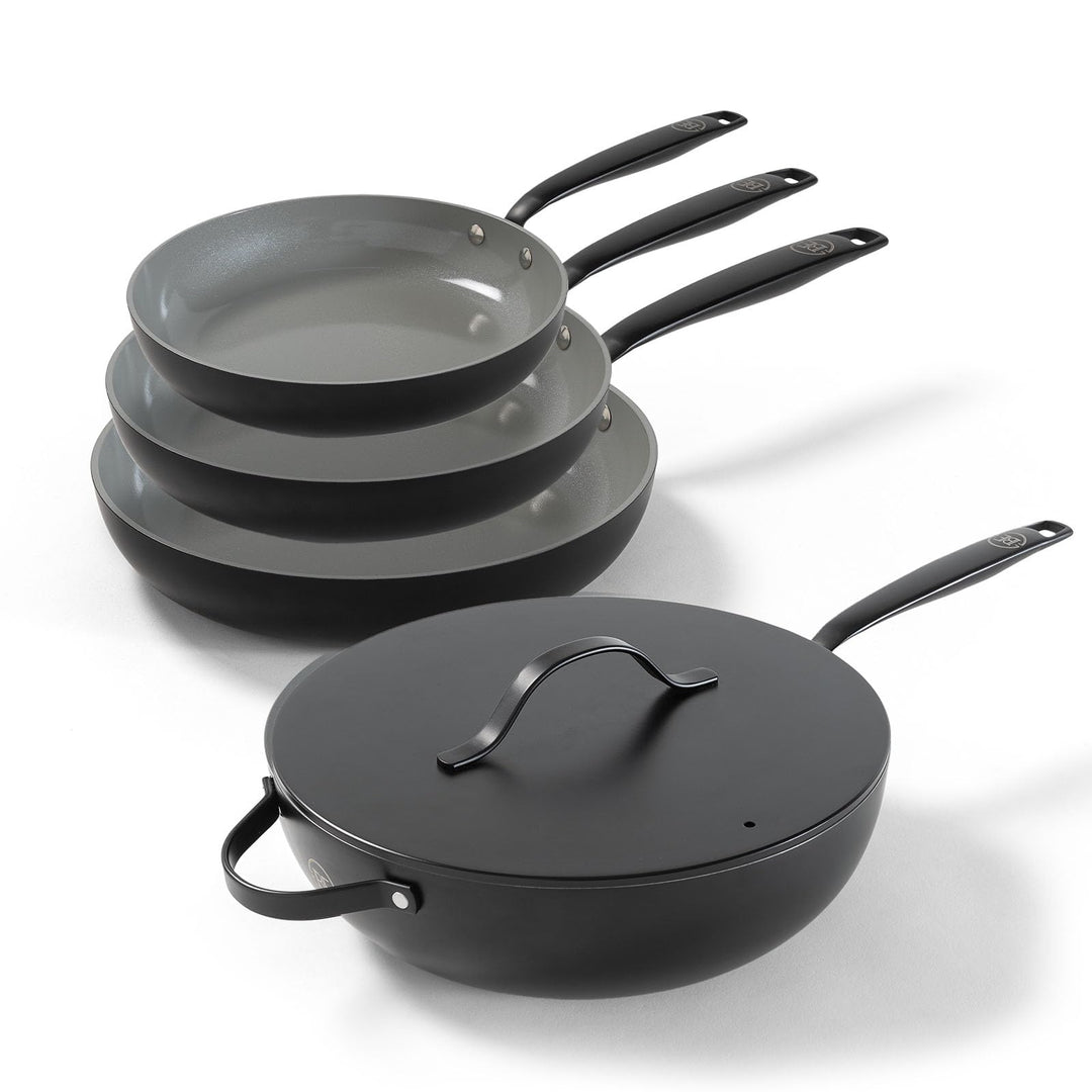 Be Living Essential Pfannenset 4-teilig, Bratpfanne 20/24/28 cm + Wokpfanne 28 cm mit Deckel, Non St