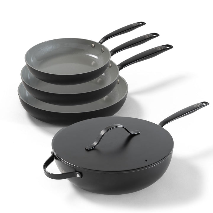 Be Living Essential Pfannenset 4-teilig, Bratpfanne 20/24/28 cm + Wokpfanne 28 cm mit Deckel, Non St