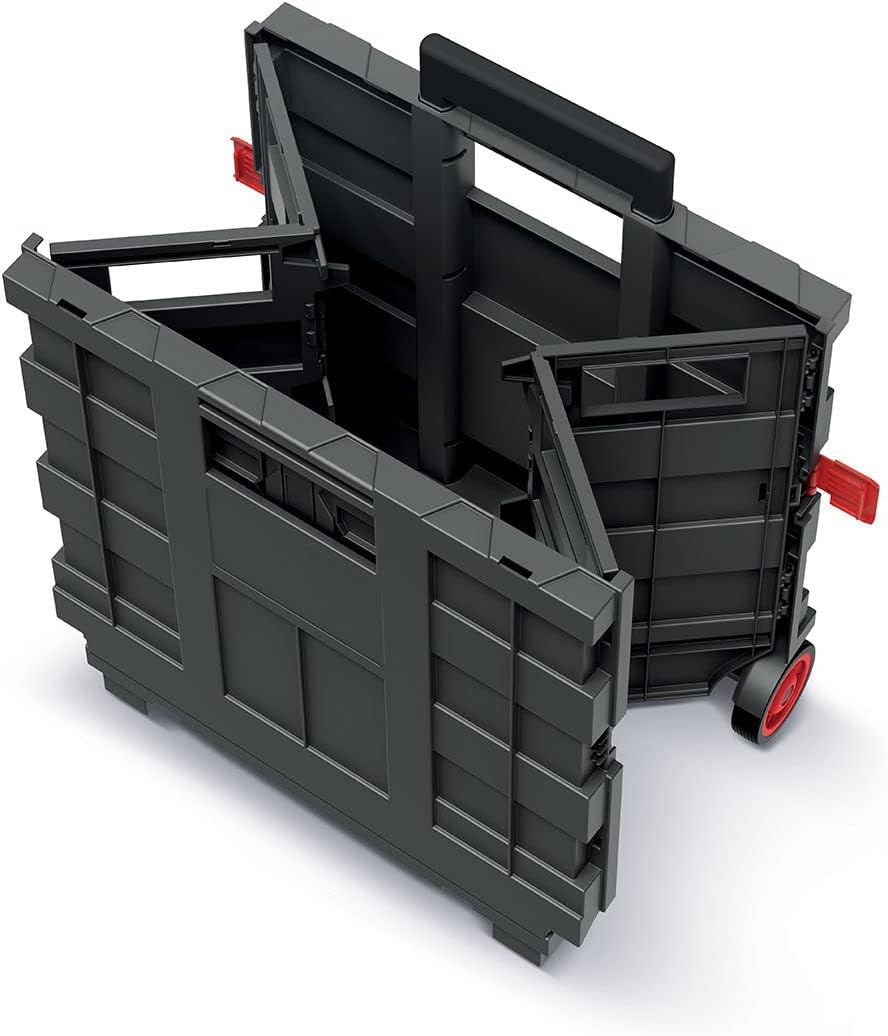 Spetebo Kunststoff Einkaufstrolley klappbar mit Rädern - 35 L - Transportbox fahrbar mit Teleskopgri