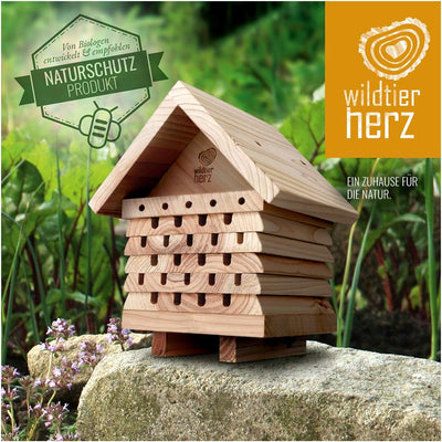 wildtier herz I Bienenhotel, schwere Ausführung aus verschraubtem Massiv-Holz, Nisthilfe für Wildbie